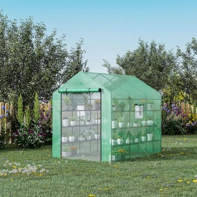 Outsunny 8' X 6' X 7' Walk-in Greenhouse, 18 Shelf Hot House, Roll Up Zipper Door, UV Protective For Flowers, Herbs, Vegetables, Green 3 Outsunny 8' X 6' X 7' Walk-in Greenhouse, 18 Shelf Hot House, Roll Up Zipper Door, UV Protective For Flowers, Herbs, Vegetables, Green