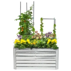Outsunny Raised Garden Bed, Galvanized Elevated Planter Box With 2 Trellis Tomato Cages, Reinforcing Rods, 4' X 3' X 2', Silver -Sunnydaze Store GUEST 06fd4dd5 160c 4419 a1fa ed52a92e631c