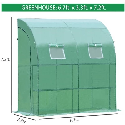 Aoodor 6.7ft. X 3.3ft. X 7.2ft. Outdoor Walk-in Greenhouse Lean To Portable Wall Two Doors 8 Aoodor 6.7ft. X 3.3ft. X 7.2ft. Outdoor Walk-in Greenhouse Lean To Portable Wall Two Doors - Image 6