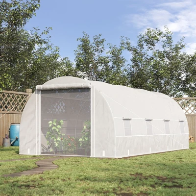 Outsunny Steel Frame Walk-In Tunnel Greenhouse, Large Garden Hot House Kit With 8 Roll-up Windows & Roll Up Door, White -Sunnydaze Store GUEST 150d3ba5 40c1 4368 ac05 35630f59d45c