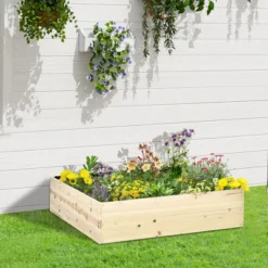 Outsunny 46'' X 46'' Wooden Raised Garden Bed, Elevated Planter Box For Backyard, Patio To Grow Vegetables, Herbs, And Flowers