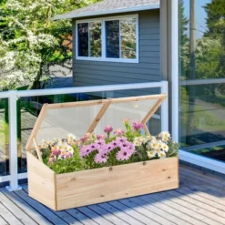 Costway Wooden Cold Frame Greenhouse Flower Planter Raised Plants Bed Protection