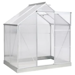 Outsunny Polycarbonate Greenhouse With Aluminum Frame, Walk-in Garden Greenhouse Kit With Adjustable Roof Vent, Rain Gutter And Sliding Door For Winter, Silver -Sunnydaze Store GUEST 1f59556d 2451 4bca 9edc 472a9f08f318