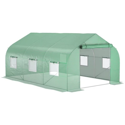 Outsunny 9.8' X 11.4' X 6.8' Outdoor Walk-In Tunnel Greenhouse Hot House With Roll-up Windows, Zippered Door, PE Cover, Green 6 Outsunny 9.8' X 11.4' X 6.8' Outdoor Walk-In Tunnel Greenhouse Hot House With Roll-up Windows, Zippered Door, PE Cover, Green - Image 4