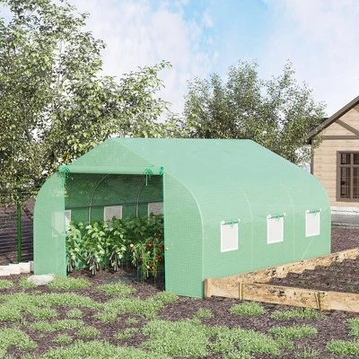 Outsunny 12' X 10' X 7' Outdoor Walk-In Tunnel Greenhouse Hot House With Roll-up Windows, Zippered Door, PE Cover, Green 4 Outsunny 12' X 10' X 7' Outdoor Walk-In Tunnel Greenhouse Hot House With Roll-up Windows, Zippered Door, PE Cover, Green - Image 2