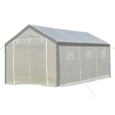 Outsunny 20' X 10' X 9' Walk-In Greenhouse, Outdoor Gardening Canopy With 6 Roll-up Windows, 2 Zippered Doors & Weather Cover 5 Outsunny 20' X 10' X 9' Walk-In Greenhouse, Outdoor Gardening Canopy With 6 Roll-up Windows, 2 Zippered Doors & Weather Cover - Image 3