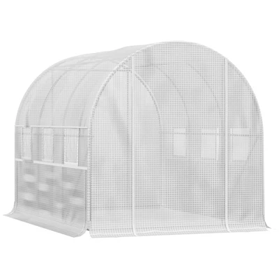 Outsunny 10' X 7' X 7' Walk-in Tunnel Greenhouse, Outdoor Plant Nursery With Quality PE Cover, Zipper Doors And Mesh Windows, White 5 Outsunny 10' X 7' X 7' Walk-in Tunnel Greenhouse, Outdoor Plant Nursery With Quality PE Cover, Zipper Doors And Mesh Windows, White - Image 3