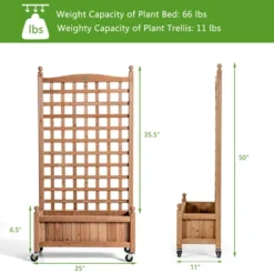 Costway 2PC 50in Wood Planter Box W/Trellis Mobile Raised Bed For Climbing Plant