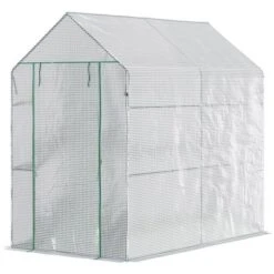 Outsunny 47.25" X 73.25" X 74.25" Walk-in Greenhouse, Outdoor Portable Plant Flower Growing Warm House With Roll-up Door And 4 Shelves, White -Sunnydaze Store GUEST 2762622c ce78 40bb b434 6cc799597647