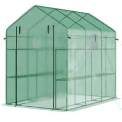 Outsunny 2-Tier Shelf Greenhouse With Door, Windows, PE Cover, Steel Frame For Outdoor Garden Plant & Plant Use, 84.25" X 56.25" X 76.75", Green 9 Outsunny 2-Tier Shelf Greenhouse With Door, Windows, PE Cover, Steel Frame For Outdoor Garden Plant & Plant Use, 84.25" X 56.25" X 76.75", Green -Sunnydaze Store GUEST 2aa9c024 846e 4d79 a50c 9064ceb9de49