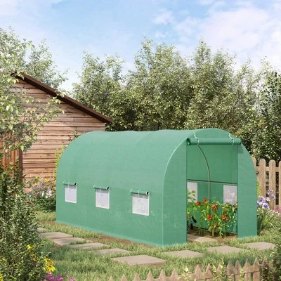 Outsunny 15' X 6' X 7' Walk-in Tunnel Greenhouse Garden Plant Growing House With Door And Ventilation Window, Green 3 Outsunny 15' X 6' X 7' Walk-in Tunnel Greenhouse Garden Plant Growing House With Door And Ventilation Window, Green