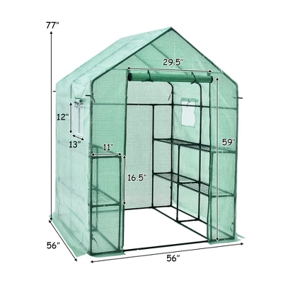 Costway Walk-in Greenhouse 56''x56''x77'' Gardening W/Observation Windows 2 Tier 8 Shelves 4 Costway Walk-in Greenhouse 56''x56''x77'' Gardening W/Observation Windows 2 Tier 8 Shelves - Image 2