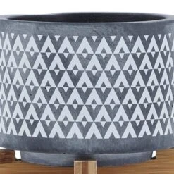 Sagebrook Home With Wooden Stand Aztec Ceramic Planter Pots Gray -Sunnydaze Store GUEST 3ad13bec 5093 49fd b4fb 80dec2427c7d