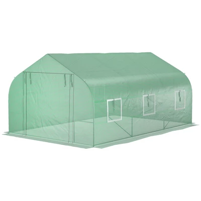 Outsunny 9.8' X 11.4' X 6.8' Outdoor Walk-In Tunnel Greenhouse Hot House With Roll-up Windows, Zippered Door, PE Cover, Green 5 Outsunny 9.8' X 11.4' X 6.8' Outdoor Walk-In Tunnel Greenhouse Hot House With Roll-up Windows, Zippered Door, PE Cover, Green - Image 3