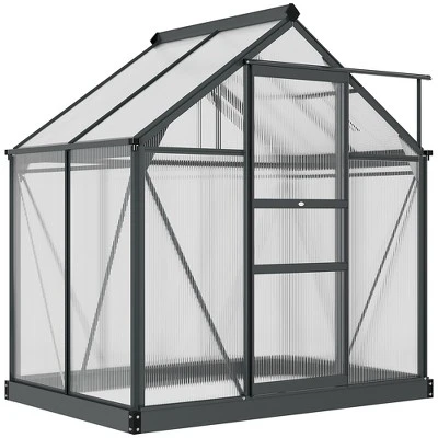 Outsunny Polycarbonate Greenhouse, Heavy Duty Outdoor Aluminum Walk-in Green House Kit With Vent & Door For Backyard Garden, Gray 5 Outsunny Polycarbonate Greenhouse, Heavy Duty Outdoor Aluminum Walk-in Green House Kit With Vent & Door For Backyard Garden, Gray - Image 3