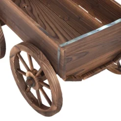 Costway Wood Wagon Flower Planter Pot Stand W/Wheels Home Garden Outdoor Decor -Sunnydaze Store GUEST 492e2ba5 1be4 4778 baa0 7c2ec3c0ee45