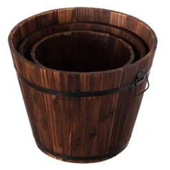 Gardenised Rustic Wooden Whiskey Barrel Planter With Durable Medal Handles And Drainage Holes - Perfect For Indoor And Outdoor Use -Sunnydaze Store GUEST 4d59e619 81fb 48c7 8f03 194ec4383cab