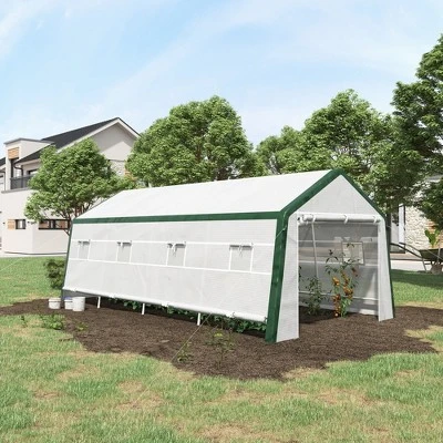 Outsunny 19.7' X 9.8' X 7.9' Outdoor Walk-in Greenhouse, Hot House With Mesh Windows, Bottom Vent, Zippered Door, PE Cover, Steel Frame, White 3 Outsunny 19.7' X 9.8' X 7.9' Outdoor Walk-in Greenhouse, Hot House With Mesh Windows, Bottom Vent, Zippered Door, PE Cover, Steel Frame, White