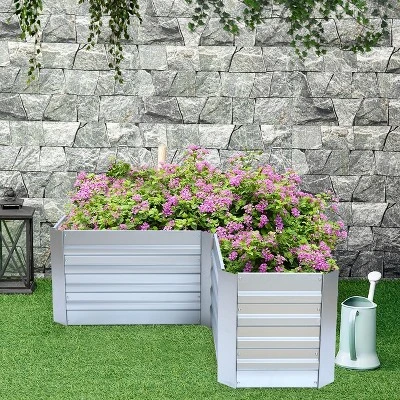 LuxenHome L-Shaped Galvanized Metal Raised Garden Bed 11 LuxenHome L-Shaped Galvanized Metal Raised Garden Bed - Image 9