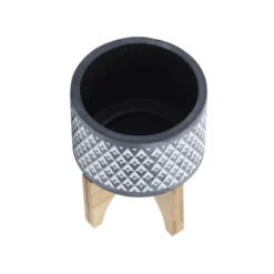 Sagebrook Home With Wooden Stand Aztec Ceramic Planter Pots Gray -Sunnydaze Store GUEST 525dcf33 b0ed 4300 8003 15ce0744d3e6