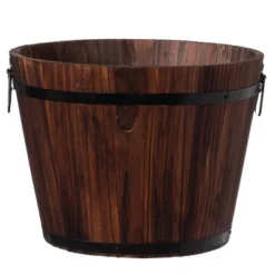 Gardenised Rustic Wooden Whiskey Barrel Planter With Durable Medal Handles And Drainage Holes - Perfect For Indoor And Outdoor Use -Sunnydaze Store GUEST 54fcfccf 87cf 4f62 8c22 4676c276ceb2