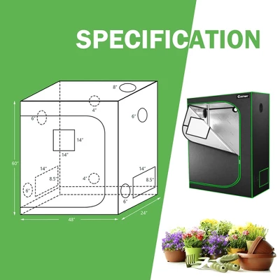 Costway 48''x24''x60'' Mylar Hydroponic Grow Tent W/Observation Window & Floor Tray GrayBlack 9 Costway 48''x24''x60'' Mylar Hydroponic Grow Tent W/Observation Window & Floor Tray GrayBlack - Image 7
