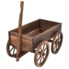 Costway Wood Wagon Flower Planter Pot Stand W/Wheels Home Garden Outdoor Decor -Sunnydaze Store GUEST 585f588a f038 4f47 b329 842d212b3210