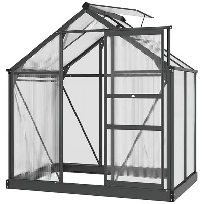 Outsunny Polycarbonate Greenhouse, Heavy Duty Outdoor Aluminum Walk-in Green House Kit With Vent & Door For Backyard Garden, Gray 8 Outsunny Polycarbonate Greenhouse, Heavy Duty Outdoor Aluminum Walk-in Green House Kit With Vent & Door For Backyard Garden, Gray - Image 6