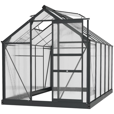 Outsunny Polycarbonate Greenhouse, Heavy Duty Outdoor Aluminum Walk-in Green House Kit With Vent & Door For Backyard Garden, Gray 10 Outsunny Polycarbonate Greenhouse, Heavy Duty Outdoor Aluminum Walk-in Green House Kit With Vent & Door For Backyard Garden, Gray - Image 8