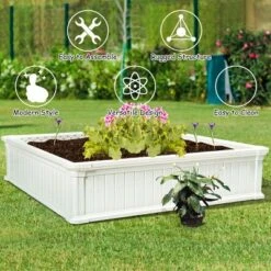 Costway 2 Pcs 48.5'' Raised Garden Bed Square Plant Box Planter Flower Vegetable White -Sunnydaze Store GUEST 5b827c63 3c9a 4f43 bb7f a10351cc47e8