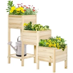 Outsunny 49'' X 18'' X 43'' 3-Tier Raised Garden Bed W/ Storage Shelf, Wood Raised Garden Boxes, Freestanding Wooden Plant Stand -Sunnydaze Store GUEST 5c386fd7 c3b8 498a 87cc 0fd2850c5c92