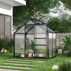Outsunny Polycarbonate Greenhouse, Heavy Duty Outdoor Aluminum Walk-in Green House Kit With Vent & Door For Backyard Garden, Gray 12 Outsunny Polycarbonate Greenhouse, Heavy Duty Outdoor Aluminum Walk-in Green House Kit With Vent & Door For Backyard Garden, Gray -Sunnydaze Store GUEST 5dbd4cb4 798b 46b3 b762 db094acbd071
