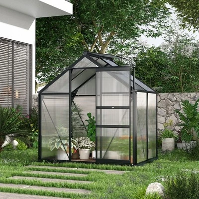 Outsunny Polycarbonate Greenhouse, Heavy Duty Outdoor Aluminum Walk-in Green House Kit With Vent & Door For Backyard Garden, Gray 4 Outsunny Polycarbonate Greenhouse, Heavy Duty Outdoor Aluminum Walk-in Green House Kit With Vent & Door For Backyard Garden, Gray - Image 2