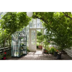 Nature Spring Greenhouse With 4 Shelves, PVC Cover, And Removable Locking Wheels - 19.3" X 63.3" -Sunnydaze Store GUEST 69c7ae9b 90b2 4756 bc9f f8810d152340