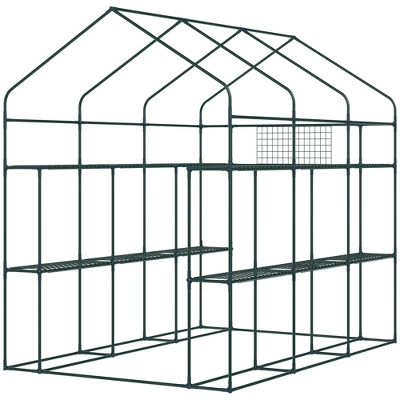 Outsunny 2-Tier Shelf Greenhouse With Door, Windows, PE Cover, Steel Frame For Outdoor Garden Plant & Plant Use, 84.25" X 56.25" X 76.75", Green 6 Outsunny 2-Tier Shelf Greenhouse With Door, Windows, PE Cover, Steel Frame For Outdoor Garden Plant & Plant Use, 84.25" X 56.25" X 76.75", Green - Image 4