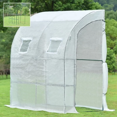 Aoodor 6.7ft. X 3.3ft. X 7.2ft. Outdoor Walk-in Greenhouse Lean To Portable Wall Two Doors 5 Aoodor 6.7ft. X 3.3ft. X 7.2ft. Outdoor Walk-in Greenhouse Lean To Portable Wall Two Doors - Image 3