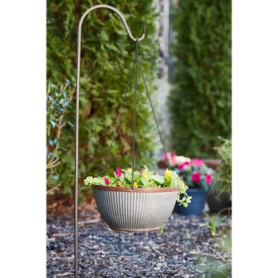 Westlake 12.5 In. Galvanized Finish With Bronze Trim Hanging Basket Planter - Southern Patio 4 Westlake 12.5 In. Galvanized Finish With Bronze Trim Hanging Basket Planter - Southern Patio - Image 2