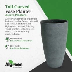 Algreen Acerra Weather Resistant Composite Tall Vase Round Planter Pot 20 X 12 X 12 Inches, Gray Stucco