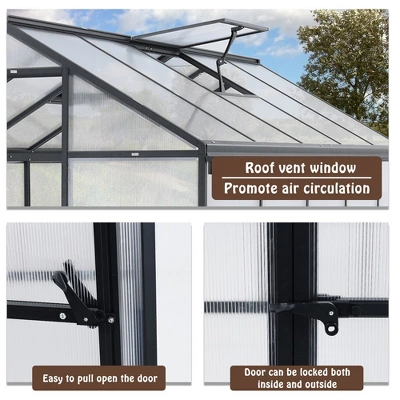 Aoodor Walk-In Greenhouse Polycarbonate Panel Hobby Greenhouses With Aluminum Frame Heavy Duty 4 Aoodor Walk-In Greenhouse Polycarbonate Panel Hobby Greenhouses With Aluminum Frame Heavy Duty - Image 2