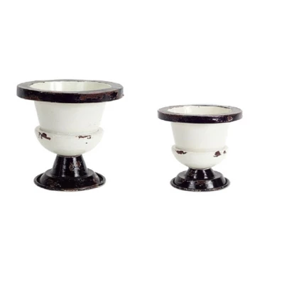 Melrose Set Of 2 Decorative Antiqued Black And White Planter Pots With Wide Tops 9.5" 3 Melrose Set Of 2 Decorative Antiqued Black And White Planter Pots With Wide Tops 9.5"