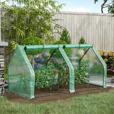 Outsunny 6' X 3' X 3' Mini Greenhouse Portable Hot House With Large Zipper Doors & Water/UV PE Cover For Outdoor And Garden, Green 3 Outsunny 6' X 3' X 3' Mini Greenhouse Portable Hot House With Large Zipper Doors & Water/UV PE Cover For Outdoor And Garden, Green
