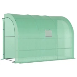 Outsunny 10' X 5' X 7' Lean To Greenhouse, Walk-In Wall Green House Plant Nursery With 2 Roll-up Doors And Window, PE Cover And 3 Wire Shelves -Sunnydaze Store GUEST 7fd95e98 3961 4fa5 ad19 9eca1e193c15