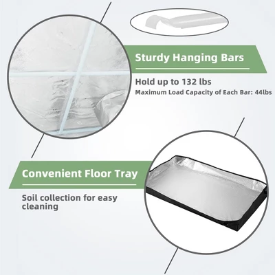 Costway 36''x20''x63'' Mylar Hydroponic Grow Tent W/Observation Window & Floor Tray GrayBlack 8 Costway 36''x20''x63'' Mylar Hydroponic Grow Tent W/Observation Window & Floor Tray GrayBlack - Image 6