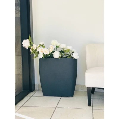 22.8" Kante Lightweight Modern Outdoor Concrete Oval Planter Charcoal Black - Rosemead Home & Garden, Inc. 4 22.8" Kante Lightweight Modern Outdoor Concrete Oval Planter Charcoal Black - Rosemead Home & Garden, Inc. - Image 2