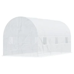 Outsunny 15' X 7' X 7' Walk-In Tunnel Greenhouse, Large Garden Hot House Kit With 6 Roll-up Windows & Roll Up Door, Steel Frame, White -Sunnydaze Store GUEST 85adfd04 571d 4c30 87e1 5afc25a544e9