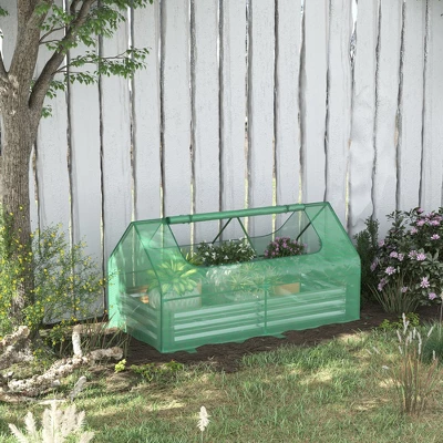 Outsunny Raised Garden Bed With Mini Greenhouse, Steel Outdoor Planter Box With Plastic Cover, Roll Up Window, Dual Use, 73" X 38" X 36" 3 Outsunny Raised Garden Bed With Mini Greenhouse, Steel Outdoor Planter Box With Plastic Cover, Roll Up Window, Dual Use, 73" X 38" X 36"