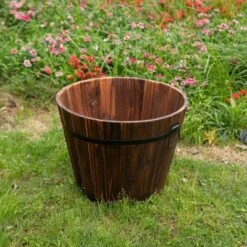 Gardenised Rustic Wooden Whiskey Barrel Planter With Durable Medal Handles And Drainage Holes - Perfect For Indoor And Outdoor Use -Sunnydaze Store GUEST 8bb290ed 6574 4d93 8742 498a84a8b8c1