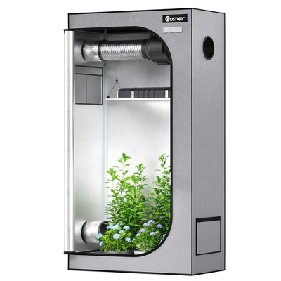 Costway 36''x20''x63'' Mylar Hydroponic Grow Tent W/Observation Window & Floor Tray GrayBlack 12 Costway 36''x20''x63'' Mylar Hydroponic Grow Tent W/Observation Window & Floor Tray GrayBlack - Image 10
