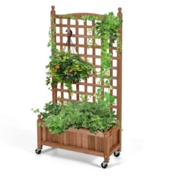 Costway 2PC 50in Wood Planter Box W/Trellis Mobile Raised Bed For Climbing Plant -Sunnydaze Store GUEST 92748439 156f 44db ae76 49370572b514
