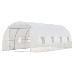 Outsunny Steel Frame Walk-In Tunnel Greenhouse, Large Garden Hot House Kit With 8 Roll-up Windows & Roll Up Door, White -Sunnydaze Store GUEST 92e8e9dc b1d5 46d9 9b01 b7e4d670763e